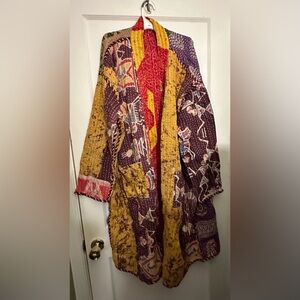 Boho Patchwork Kantha Jacket - Purple, Mustard & Red